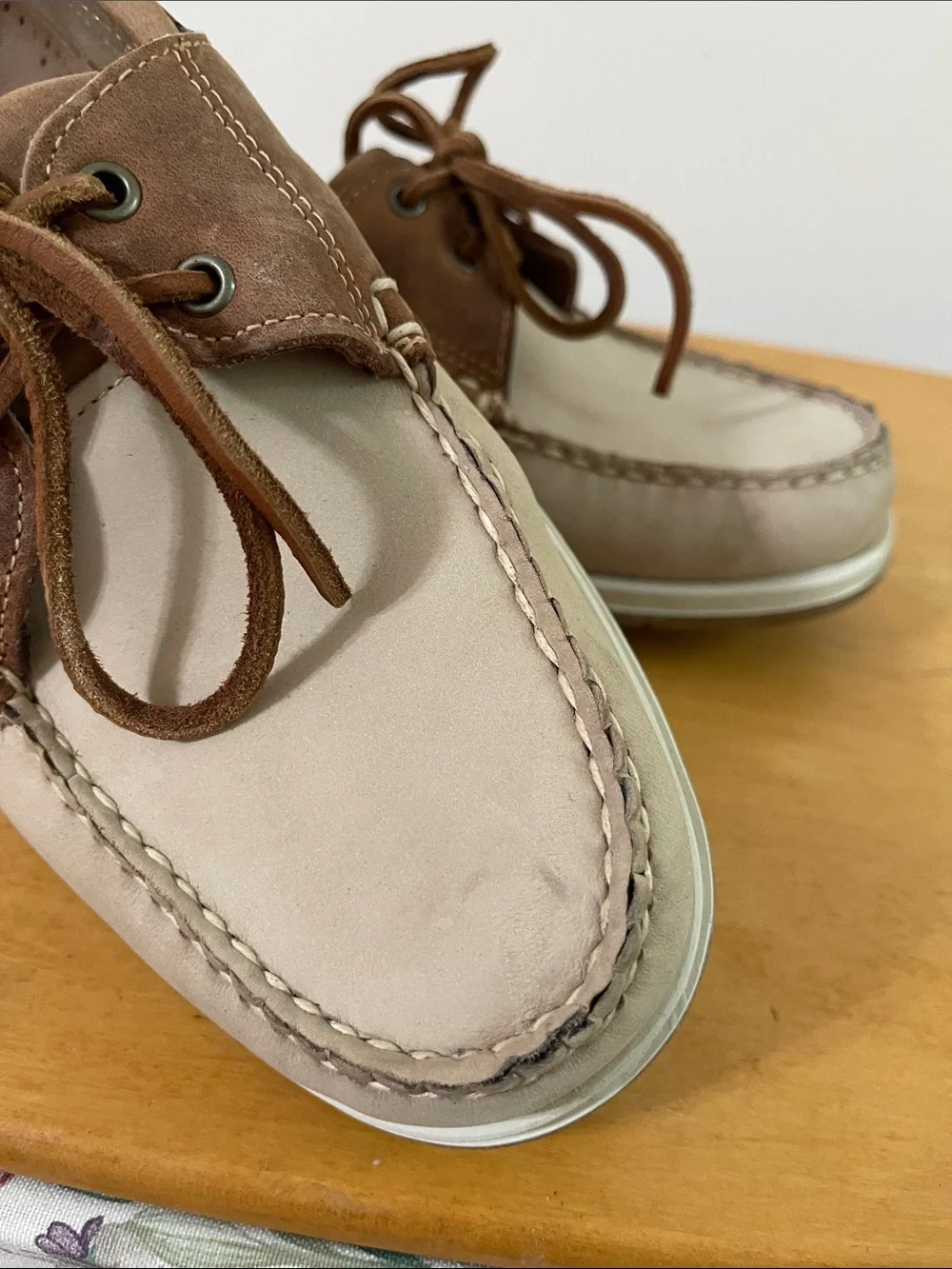 Adirondack Two-Tone Tan & Beige Leather Boat Shoes